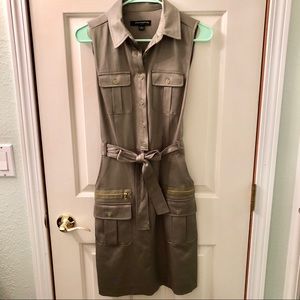 Olive Green Dress with Golden Accents- Like New!